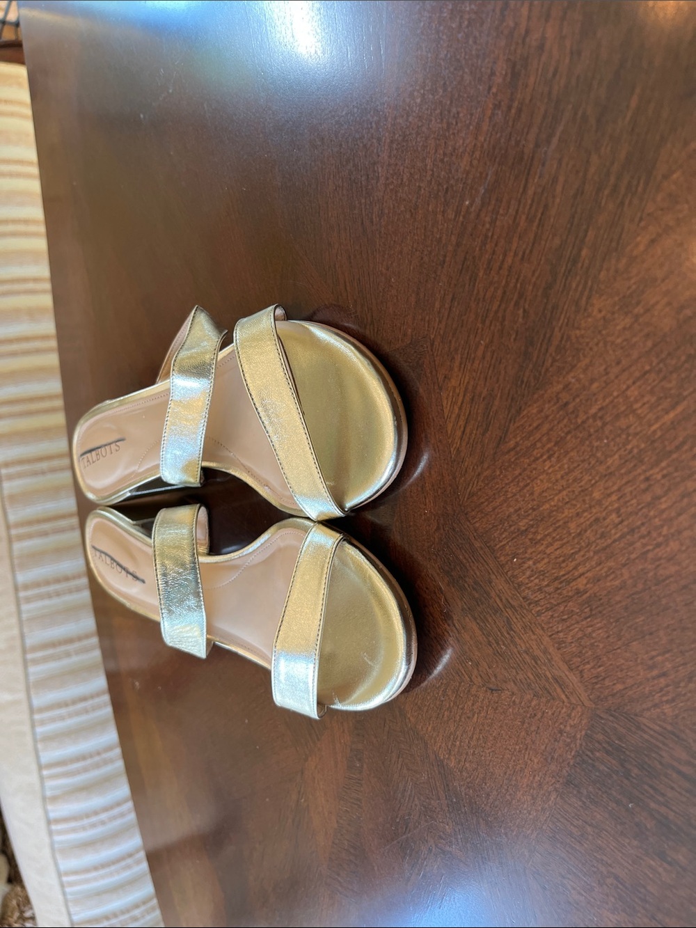 Talbots Metallic Gold Two-Strap Slide Mules